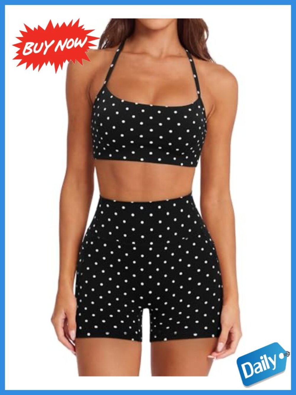 2 Piece Workout Set Padded Halter Sports Bra High Waisted Biker Shorts Pockets